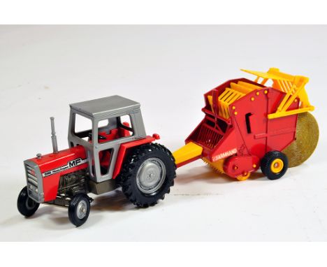Britains Farm 1/32 Massey Ferguson 595 Tractor and Baler. Would benefit from a clean. E.