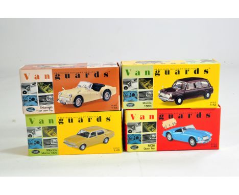 Corgi 1/43 Vanguards diecast Group comprising Triumph TR3A Open Top, Morris 1300, Morris Marina 1300 and MGA Open Top. M in B