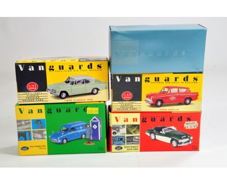 Corgi 1/43 Vanguards diecast Group comprising Ford Classic 109E, Ford anglia Van, Ford Anglia, Austin Healey and one other. M