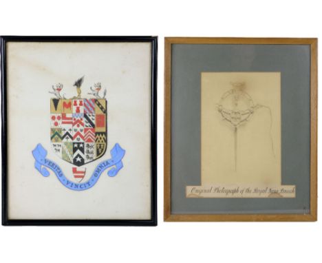 Genealogy:&nbsp;"The Armorial Bearing for the Name of "Waterhouse," watercolour, crest with motto 'Veritas Vincit Omnai,' (Tr