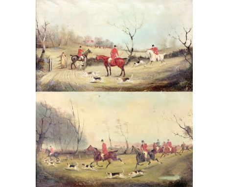 Philip H. Rideout, British (1860-1920)  A pair of Landscape Hunting Scenes with Huntsmen, Horses and Hounds, O.O.C., approx. 