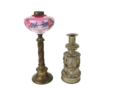 A 19th Century French ormolu column shaped and floral decorated Candlestick,&nbsp;stamped (worn), approx. 32cms (12 1/2") hig