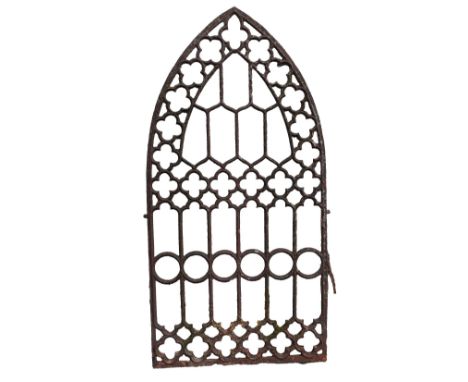 A heavy 19th Century Gothic design cast iron single Gate, of typical style, approx. 132cms high x 69cms wide (52" x 27"). (1)