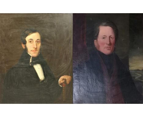 19th Century Irish School  "Portrait of a Gentleman with black bow tie, and black jacket holding a book in left hand," 75cms 