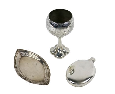 A silver Chalice style Cup, of etched design and inscribed 'Irish Ornithological Society's Show,' 16 &amp; 18 Jan'y 1897. Pre