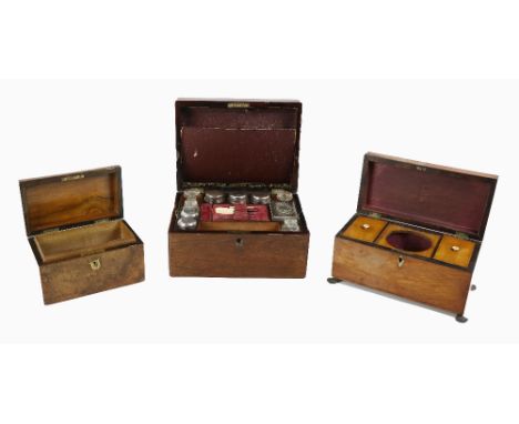 A Victorian mahogany cased Ladies Vanity Box, with lift top and fitted interior with various accoutrements, the top with inse