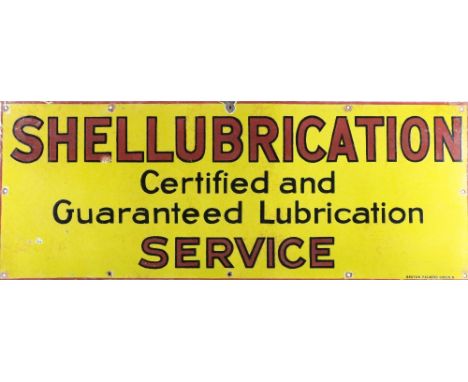Advertisement:&nbsp;A Vintage enamel Sign for 'Shellubrication certified and guaranteed lubrication Service' pierced, approx.