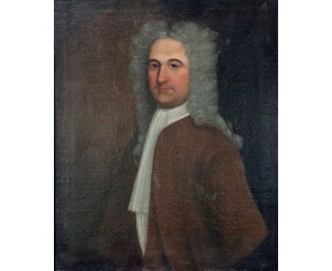18th Century Irish School  "Portrait of a Gentleman, wearing long grey wig, sporting red cloak," O.O.C., approx. 76cms x 64cm