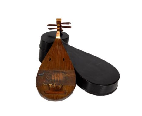 An early Japanese "Biwa" string Instrument, (lacks strings) the main body with short neck and elongated shaped body with pier