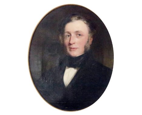 19th Century Irish School  "Portrait of a Gentleman, with whiskers and black coat," O.O.C., approx. 61cms x 48cms (24" x 19")