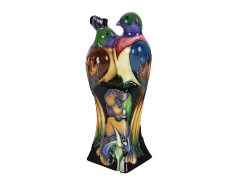 A colourful Art Nouveau style Moorcroft 'Trial' Piece, (dated 12.5.08) stamped on base, of resting Birds of Paradise on styli