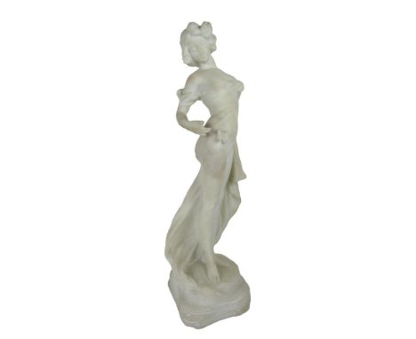 In the Manner of Adolfo Cipriani, Italian (1857-1941)  "Art Nouveau Lady with Butterflies," marble depicting elegant lady in 