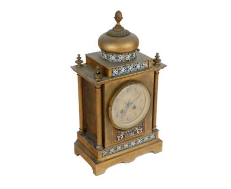 An attractive 19th Century French brass and champlevé Mantel Clock, decorated and designed in the Arabesque taste, with circu