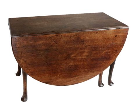 An Irish Georgian period heavy mahogany drop-leaf Table, with D flaps gate leg action, cabriole legs with pad feet, approx. 1