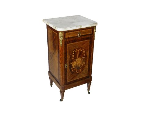 An attractive 19th Century kingswood marble top Bedside Locker/Drinks Cabinet;&nbsp;with frieze drawer and floral marquetry i