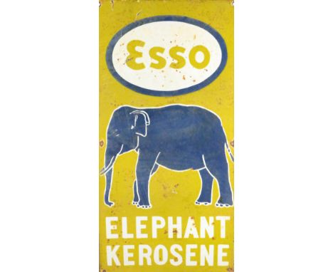 Advertisement:&nbsp;A Vintage enamel Sign, for "Esso Elephant Kerosene," with elephant illustration, pierced approx. 61cms x 