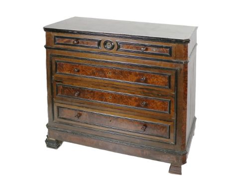 A Victorian walnut marble top Commode, with four graduating drawers with turned handles, on shaped block front feet, approx. 