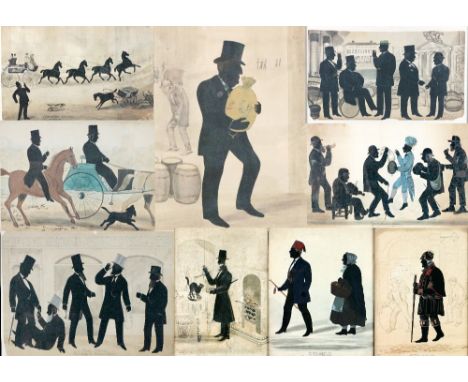 Stephen O'Driscoll Irish (1825-1895)  A group of 8 original Silhouette Conversation Pieces, as follows: * "Cork Butter Trade,