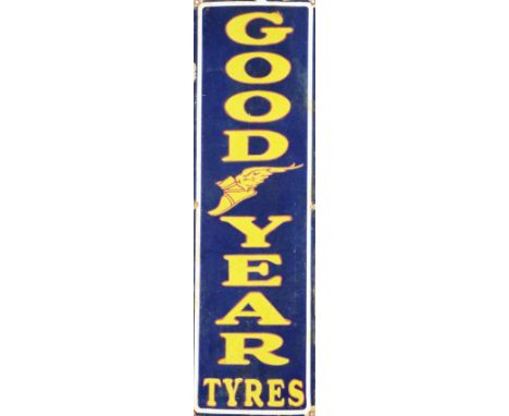 Advertisement: An unusual upright enamel Sign for "Goodyear Tyres," pierced approx. 92cms x 28cms (36" x 11") as a lot, w.a.f