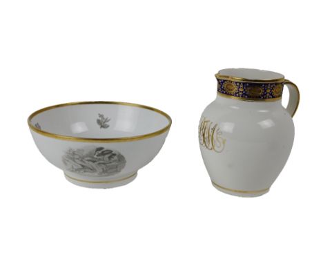 A 19th Century English porcelain Bowl, with gilt rim, and transfer pattern design on interior and exterior depicting flowers 