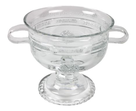 A Waterford glass Replica of "The Sam Maguire Cup," the overall of Celtic design, on an associated wooden base. (1)