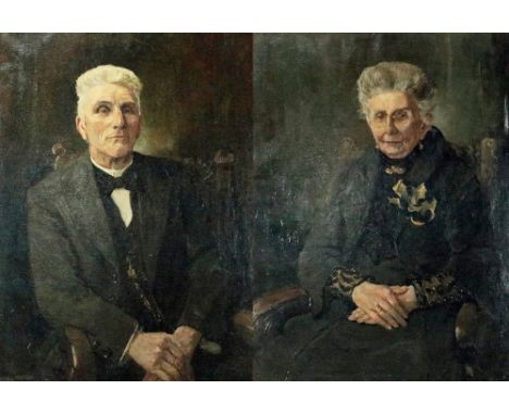 Herman Moerkerk, Dutch (1879-1949)  "Portrait of a seated Gentleman with grey hair and bow tie," its companion "Seated Lady w