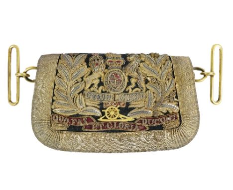 Militaria: A Victorian embroidered Military Officers ornate Cross Belt Pouch - Royal Horse Artillery British Army, leather, c