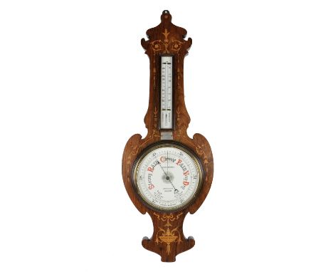 An Edwardian rosewood and inlaid cased Barometer, by John Trotter, 28 Gordon Street, Glasgow, approx. 86cms high (34"). (1)