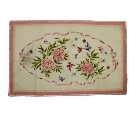 An attractive French style Needlework Tapestry, decorated on cream ground with pink border, approx. 153cms x 97cms (60" x 37"