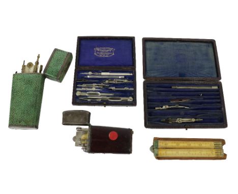 Architectural Instruments:&nbsp; A green shagreen cased Mathematical Set, with part items stamped 'I. Ashan, Soho, London,'; 