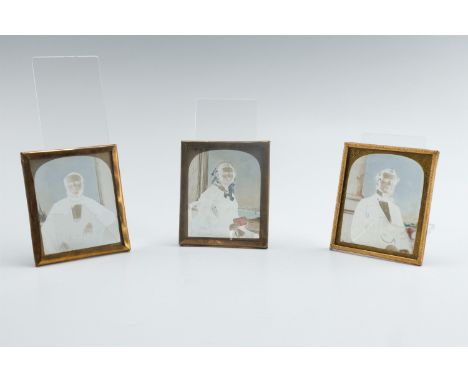 Three 19th Century tinted portrait Daguerreotypes in gilt metal frames, 8.5 x 7 cm