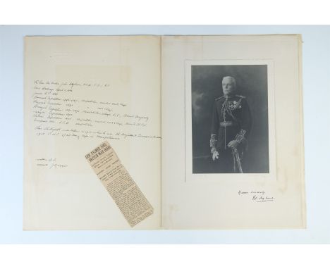 [ Victoria Cross ]  A portrait photograph of General Fenton Aylmer mounted with inscription and newspaper cutting titled "Gen