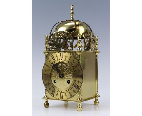 A late 20th Century brass lantern clock, plaque verso engraved "British Rail [...] In Appreciation of 35 Years Service 1982",