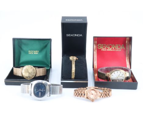 A vintage Seiko 19 jewel automatic stainless steel wristwatch, together with a Rotary and three Seconda wristwatches