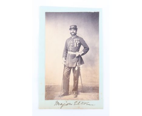 [ Victoria Cross ] A portrait photograph of Major Frederick Elton, The Border Regiment, laid on card possibly signed by subje