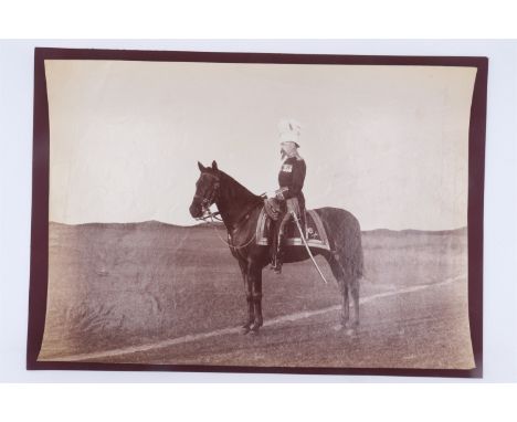 [ Victoria Cross ] A portrait photograph of Captain Hugh Rowlands, 41st (Welsh) Regiment, on horseback. [Awarded the Victoria