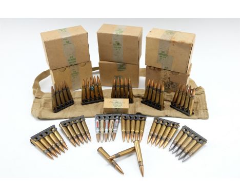 A quantity of inert post-War British .303 rifle ammunition, a cotton bandolier and empty ammunition cartons