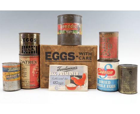 A quantity of vintage canned foods (intact) including "Swanson" dried whole eggs, "Benedict" peas etc together with a vintage