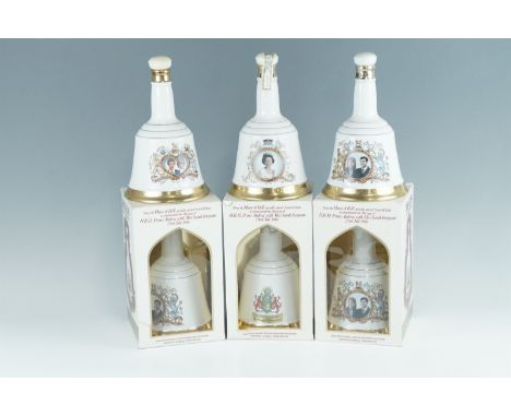 Six Bells "The Celebration Scotch" decanters of whisky, three boxed