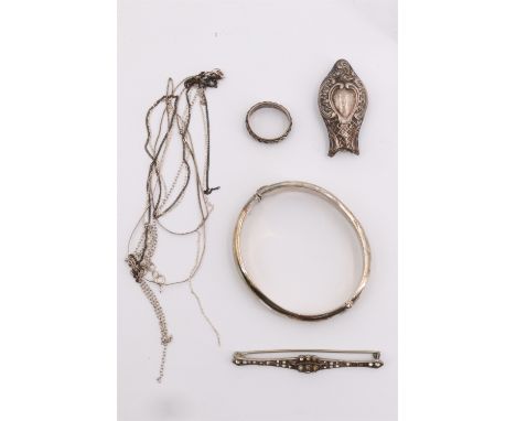 A small quantity of silver and white metal including a bangle and a paste set brooch, (all a/f), 36.96 g gross