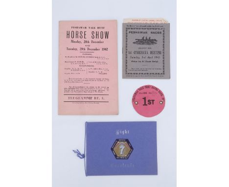A small group of Second World War Indian army and horse racing ephemera comprising a 1942 Peshawar Vale Hunt horse show progr