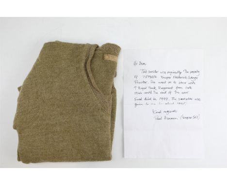 A Second World War British army woolen jumper with letter of provenance