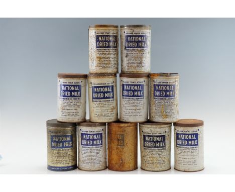 A quantity of vintage National Dried Milk tins, tallest 18 cm 