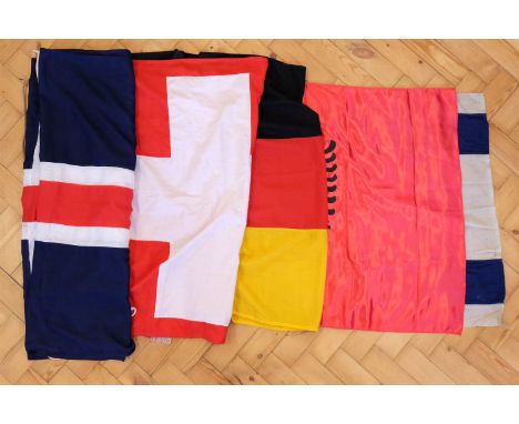 Five vintage cotton flags, comprising Norway, Iceland, Switzerland, Israel and Germany, approximately 190 x 180 cm