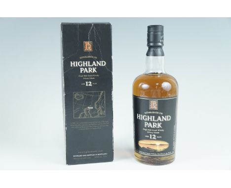 A boxed bottle of Highland Park single malt Scotch whisky