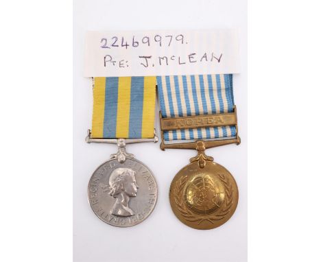 A Korea medal pair to 22469979 Pte J R McLean, Welch Regiment