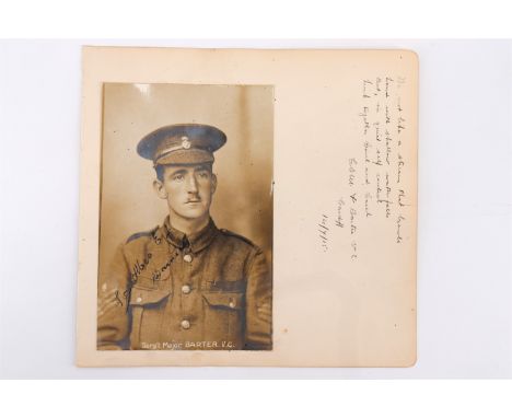 [ Victoria Cross ] A signed portrait photograph of Sergeant Major Frederick Barter, Royal Welsh Fusiliers, mounted on leaf, i