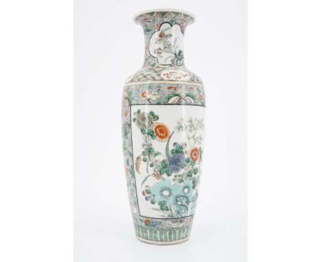 A Chinese famille vert vase, of shouldered form having an everted neck, six Kangxi character mark to base, 30 cm[Free of dama