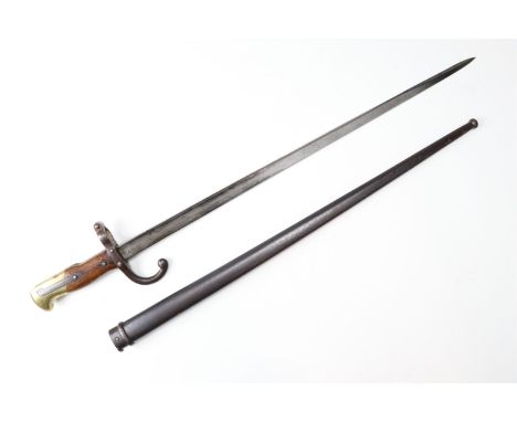 A French Mle 1874 Gras epee bayonet, the blade and scabbard having matching serials