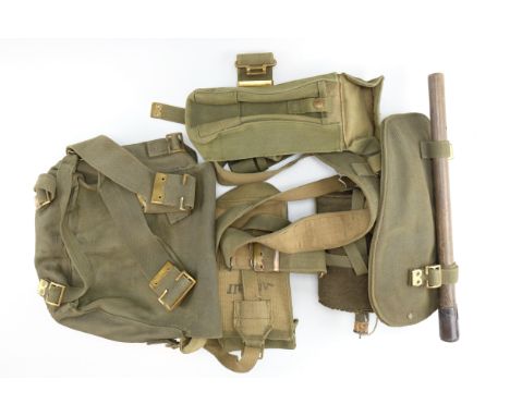 A uniformly Blancoed set of 1937 Pattern webbing including an entrenching tool